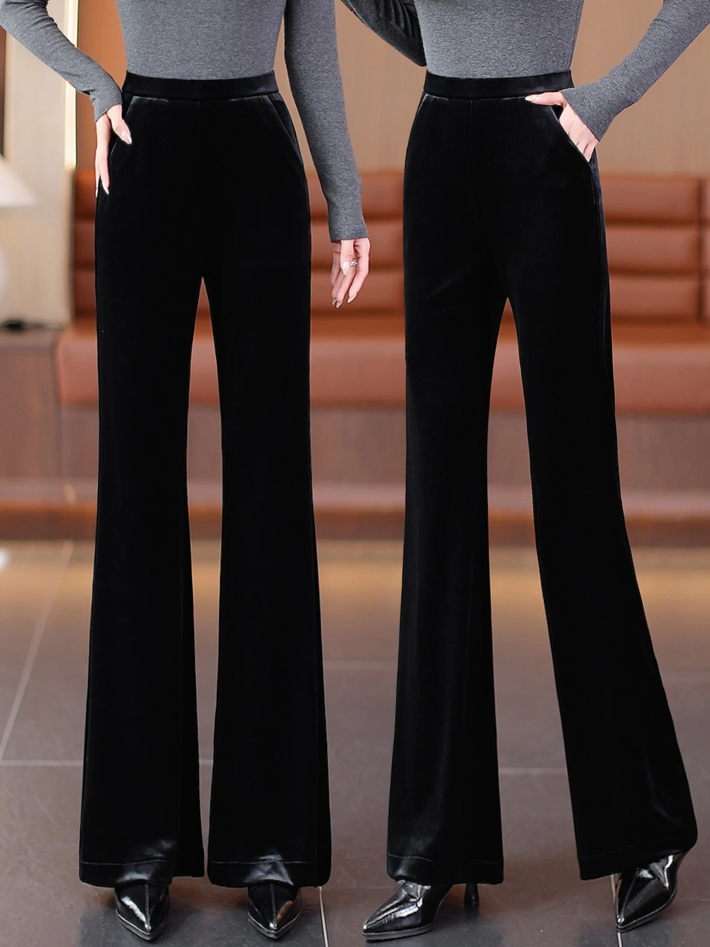 High Waist Fleece Lined Flared Pants Women's Autumn Winter Casual Straight Leg Pockets High Elasticity Slimming Trousers
High Waist Fleece Lined Flared Pants Women's Autumn Winter Casual Straight Leg Pockets High Elasticity Slimming Trousers