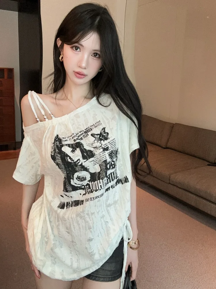 Summer New American Retro Printed T-Shirt Women's Loose Personality Shoulder Short Sleeve Top Citywalk Skin-friendly Breathable
Summer New American Retro Printed T-Shirt Women's Loose Personality Shoulder Short Sleeve Top Citywalk Skin-friendly Breathable