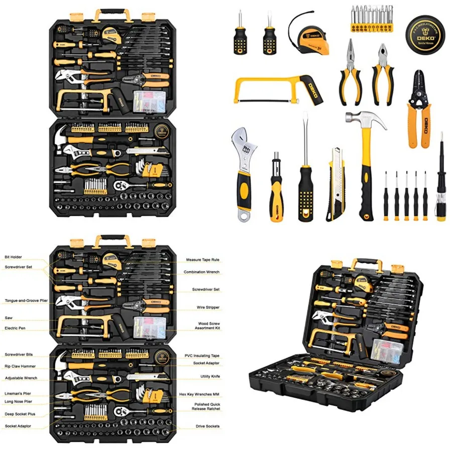 198 Piece Home Repair Tool Kit, Wrench Plastic Toolbox with General Household Hand Tool Set,Mufti-function and wide use toolbox kit perfect for home DIY projects including furniture assembling,lighting, woodwork, plumbing repair,car repairs and many more
198 Piece Home Repair Tool Kit, Wrench Plastic Toolbox with General Household Hand Tool Set,Mufti-function and wide use toolbox kit perfect for home DIY projects including furniture assembling,lighting, woodwork, plumbing repair,car repairs and many more