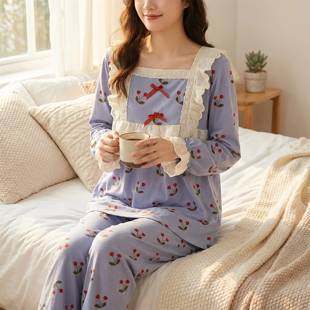 Women's 2 Piece Pajama Set, Spring Soft Lightweight Breathable Loungewear, Cute Princess Sailor Collar Long Sleeve
Women's 2 Piece Pajama Set, Spring Soft Lightweight Breathable Loungewear, Cute Princess Sailor Collar Long Sleeve