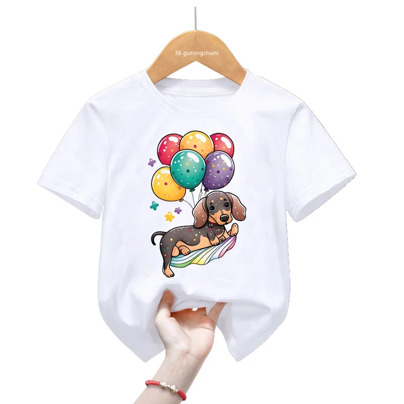 

Funny Dachshund Love Balloon Animal Print T Shirt Girls/Boys Kawaii Dog Lover Tshirt Kids Clothes Summer Tops Tee Shirt