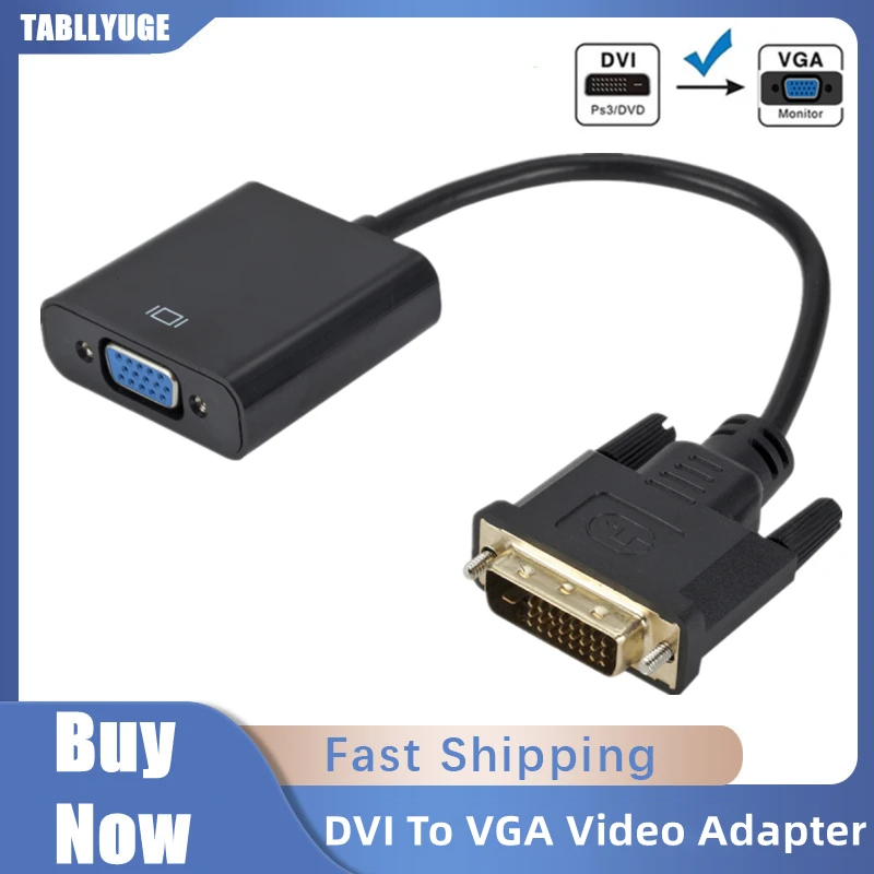 Full HD 1080P DVI To VGA Adapter Video Cable Converter 24+1 25Pin DVI-D Male To VGA Female Cable Converte for PC TV PS3 Monitor
Full HD 1080P DVI To VGA Adapter Video Cable Converter 24+1 25Pin DVI-D Male To VGA Female Cable Converte for PC TV PS3 Monitor