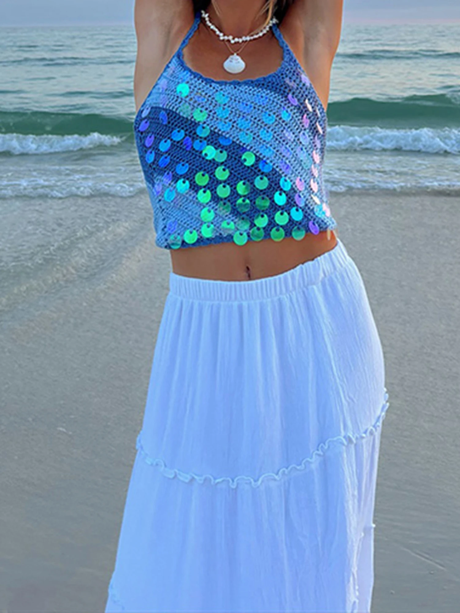 Women s Sparkly Sequin Halter Top with Crochet Back and Sleeveless Design for Trendy Streetwear and Grunge Fashion
Women s Sparkly Sequin Halter Top with Crochet Back and Sleeveless Design for Trendy Streetwear and Grunge Fashion