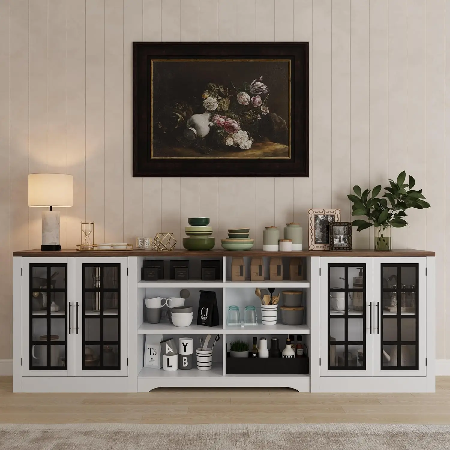 94" Glass Door Buffet Cabinet Adjustable Shelf Coffee Bar Console Sideboard Kitchen Dining, Customized
94" Glass Door Buffet Cabinet Adjustable Shelf Coffee Bar Console Sideboard Kitchen Dining, Customized