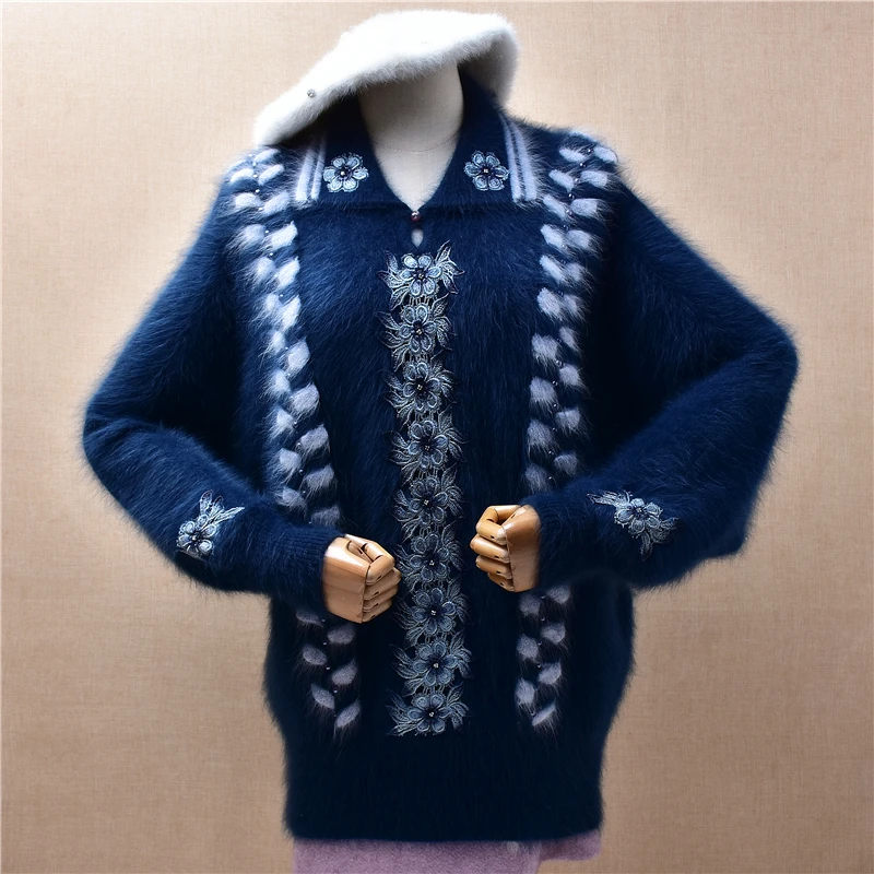 Ladies Women Fall Winter Clothing Vintage Embroidery Beaded Hairy Angora Rabbit Hair Crochet Turn-Down Neck Loose Sweater Jumper
Ladies Women Fall Winter Clothing Vintage Embroidery Beaded Hairy Angora Rabbit Hair Crochet Turn-Down Neck Loose Sweater Jumper
