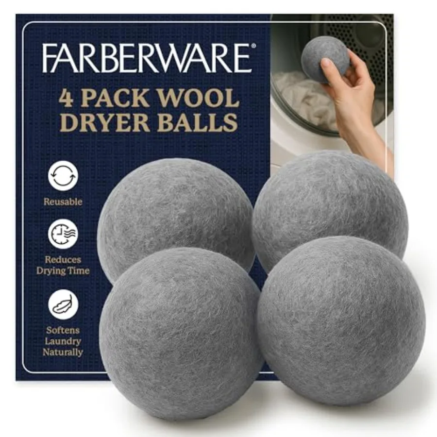 Farberware Wool Dryer Balls 4 Pack Reusable 100% Wool Balls for Dryer Natural Fabric Softener for Laundry, Towels and Bedding,
Farberware Wool Dryer Balls 4 Pack Reusable 100% Wool Balls for Dryer Natural Fabric Softener for Laundry, Towels and Bedding,