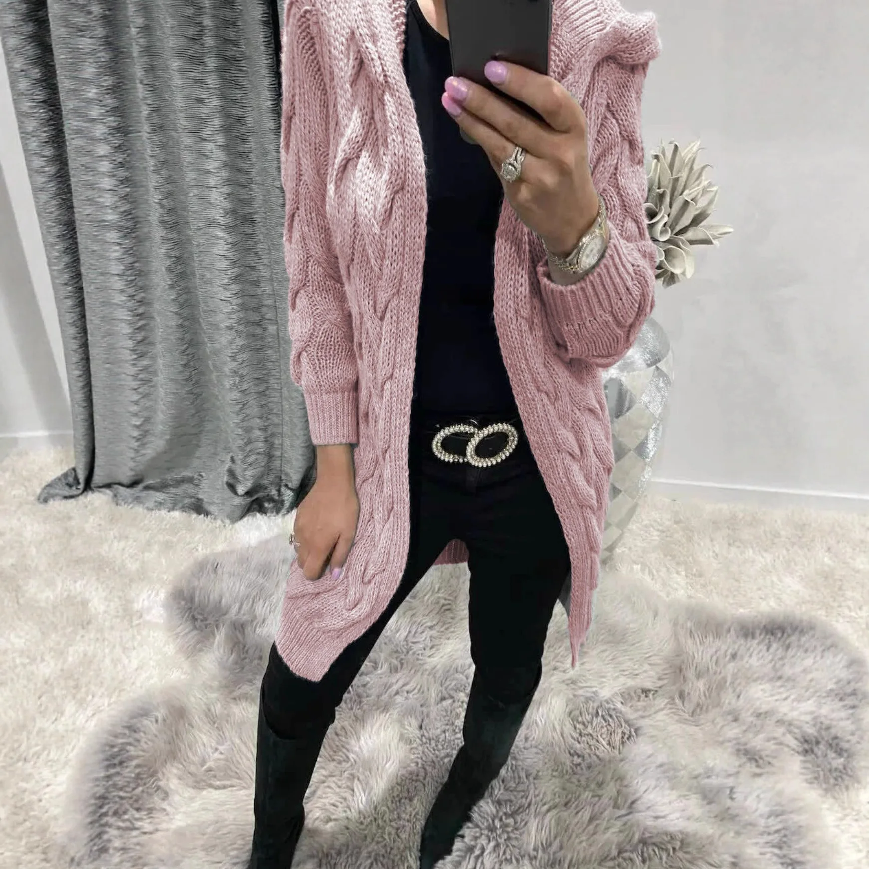 2025 New Women's Knitted Sweater with Hood and Open Front, Solid Color Mid-Length Cardigan for Women
2025 New Women's Knitted Sweater with Hood and Open Front, Solid Color Mid-Length Cardigan for Women