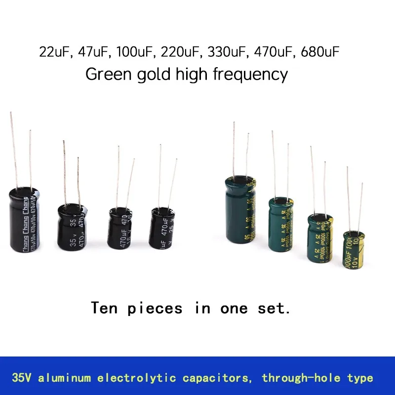 35V aluminum electrolytic capacitors,through-hole mounted. Capacitances: 47μF, 100μF, 220μF, 330μF, 470μF, 680μF. High frequency
35V aluminum electrolytic capacitors,through-hole mounted. Capacitances: 47μF, 100μF, 220μF, 330μF, 470μF, 680μF. High frequency