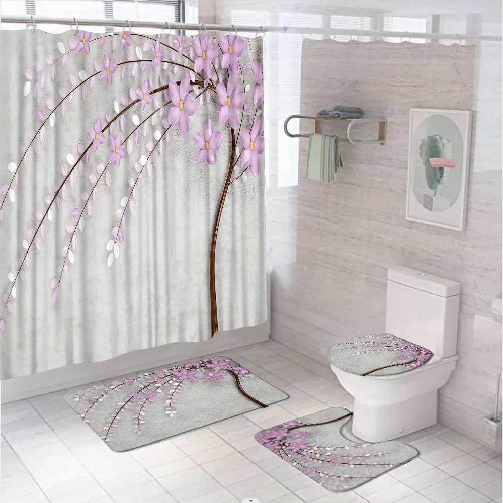 Purple Flower Tree Bathroom Set Shower Curtain Non-Slip Rug Bath Mat Lid Toilet Cover Oil Painting Scenery Bathtub Curtains Home
Purple Flower Tree Bathroom Set Shower Curtain Non-Slip Rug Bath Mat Lid Toilet Cover Oil Painting Scenery Bathtub Curtains Home