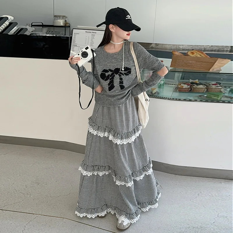 Girls' Knitted Sweater Set 2024 New Korean Children's High Waist Lace Ruffle plaid Half Skirt Trendy
Girls' Knitted Sweater Set 2024 New Korean Children's High Waist Lace Ruffle plaid Half Skirt Trendy