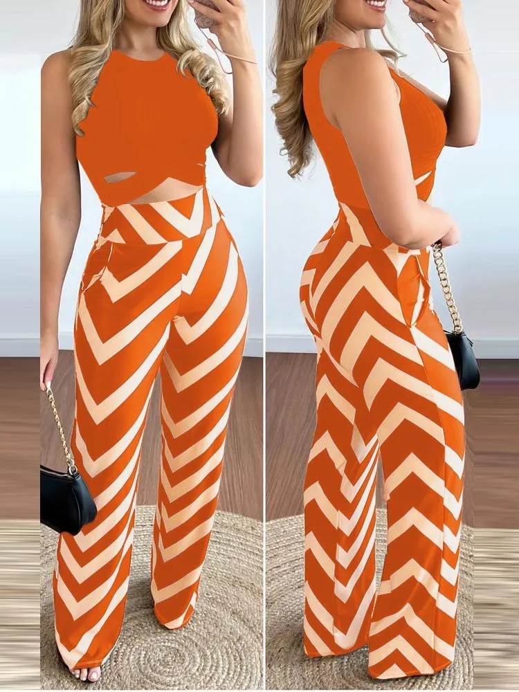 Women's Sleeveless Short Top Long Pants Sets Summer New Fashion Printed Trouser Slim Simple Elegant Female Office 2 Piece Outfit
Women's Sleeveless Short Top Long Pants Sets Summer New Fashion Printed Trouser Slim Simple Elegant Female Office 2 Piece Outfit