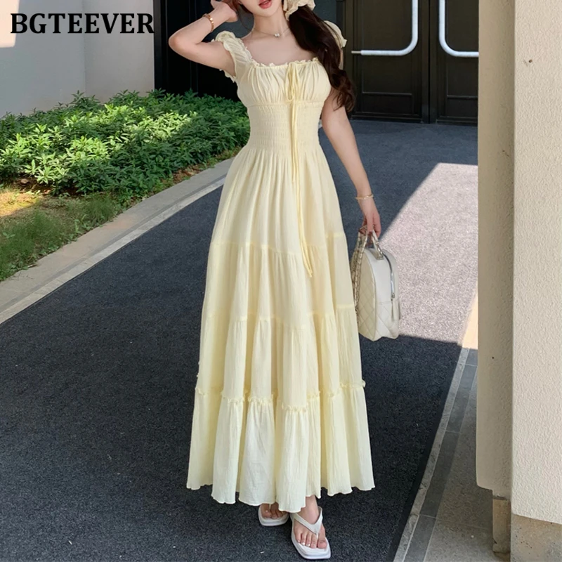BGTEEVER Elegant Square Collar Lace-up Female A-line Mid-Length Dress Spring Summer Fashion Slim Waist Puff Sleeve Women Dress
BGTEEVER Elegant Square Collar Lace-up Female A-line Mid-Length Dress Spring Summer Fashion Slim Waist Puff Sleeve Women Dress