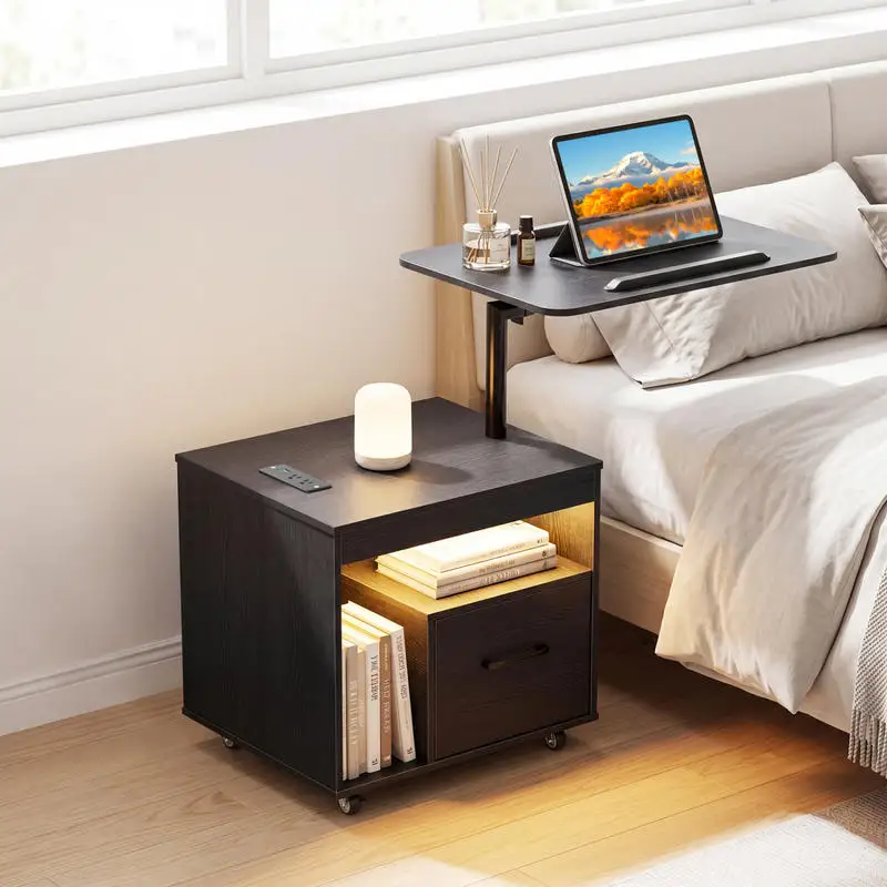 LED Nightstand with Power Outlets Modern Bedside Table with Flip over-Black
LED Nightstand with Power Outlets Modern Bedside Table with Flip over-Black