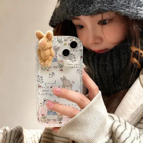Funda de oso conejo de peluche de dibujos animados para iPhone 11 Pro Max 11 Pro 8 7 6 6s Plus XS Max XR X SE 2020, fundas de teléfono transparentes de TPU