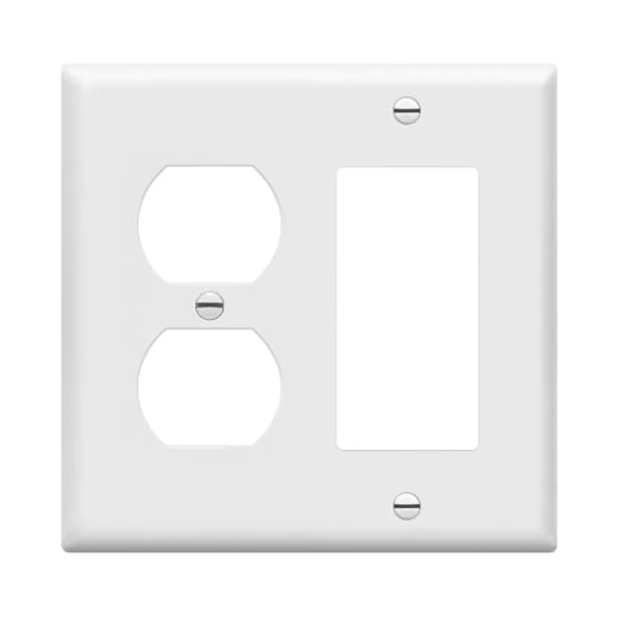 Combination Duplex Receptacle Outlet/Decorator Rocker Light Switch Wall Plate Cover, 2-Gang 4.50" x 4.57", Polycarbonate Thermo
Combination Duplex Receptacle Outlet/Decorator Rocker Light Switch Wall Plate Cover, 2-Gang 4.50" x 4.57", Polycarbonate Thermo