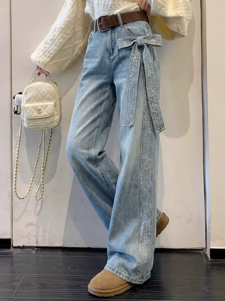 Heavy Duty Rhinestone Knot Wide Leg Jeans Women's Summer New High Waist Design Slimming Straight Cut Pants
Heavy Duty Rhinestone Knot Wide Leg Jeans Women's Summer New High Waist Design Slimming Straight Cut Pants