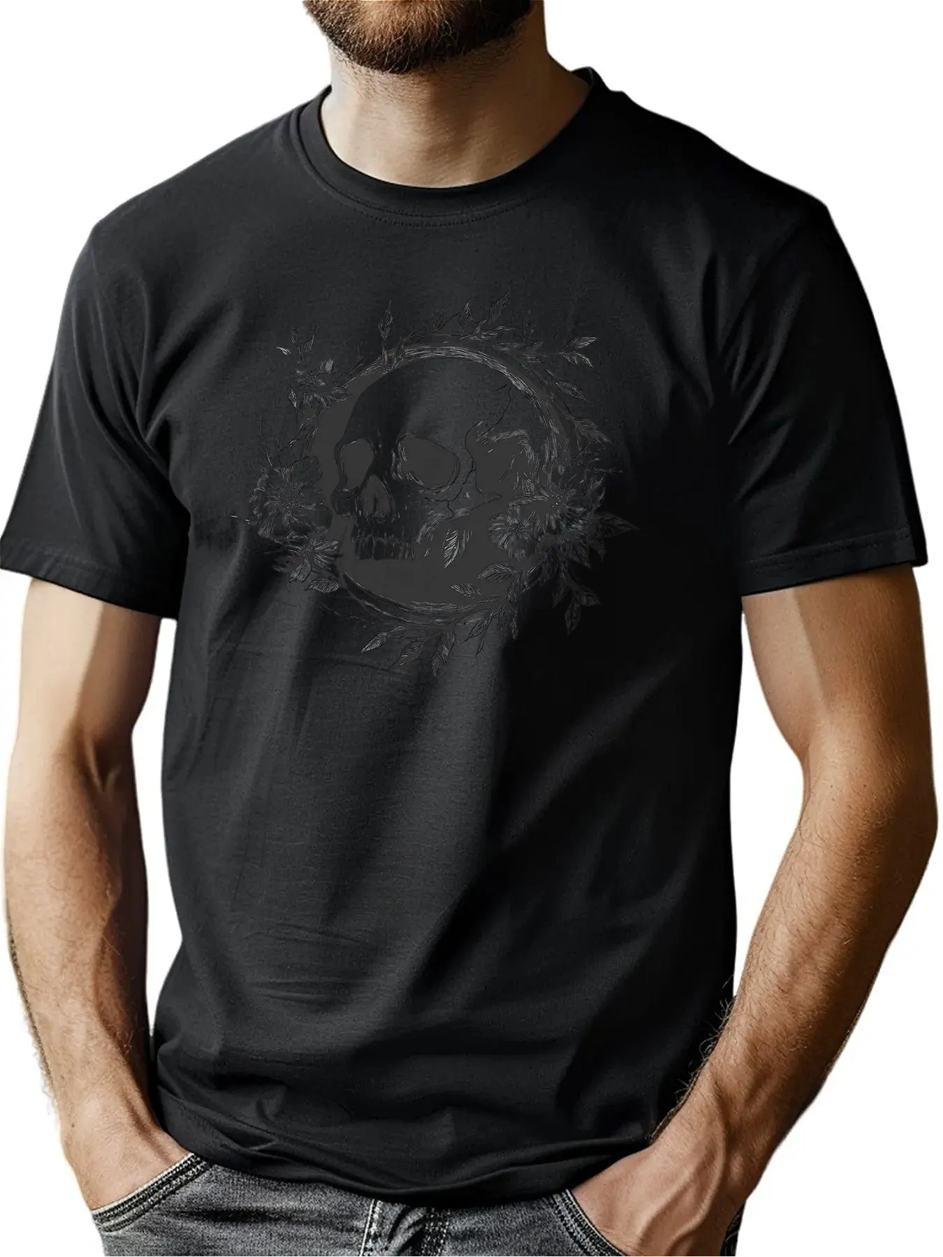 Pure Cotton Men's Crew Neck Tee With Skull And Floral Print Father'S Day Gift Everyday Comfort Machine Washable For All Men
Pure Cotton Men's Crew Neck Tee With Skull And Floral Print Father'S Day Gift Everyday Comfort Machine Washable For All Men