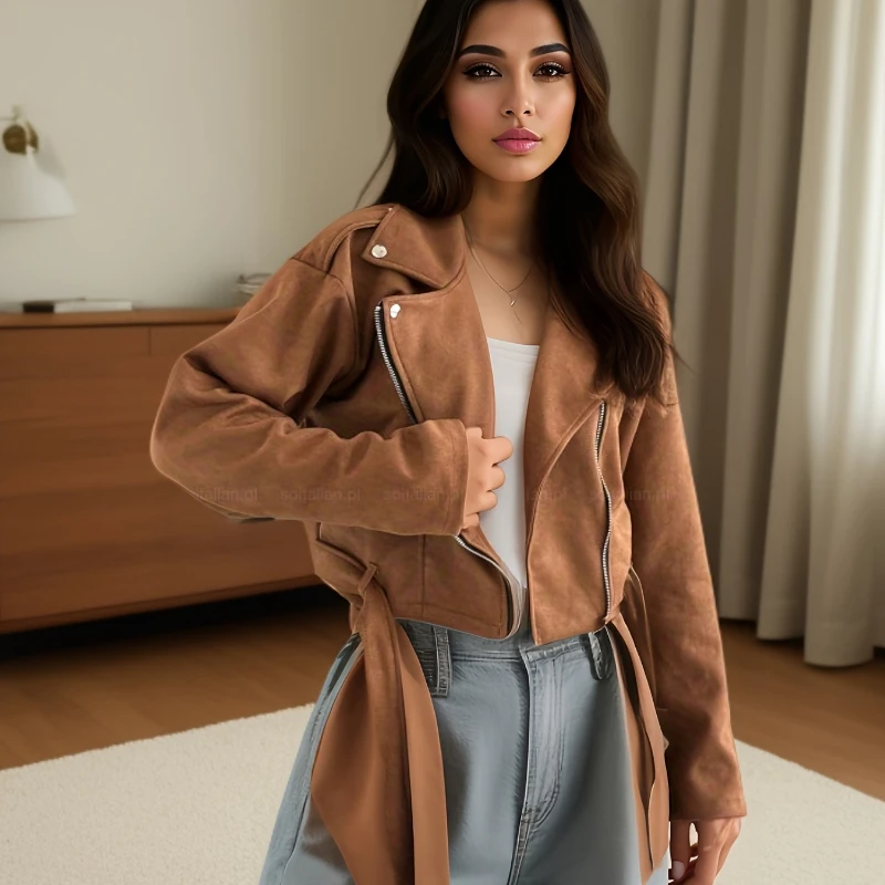 Новая осенняя женская одежда, куртка с отложным воротником и длинными рукавами, модный кардиган на молнии, короткая однотонная куртка на шнуровке, топ
Новая осенняя женская одежда, куртка с отложным воротником и длинными рукавами, модный кардиган на молнии, короткая однотонная куртка на шнуровке, топ