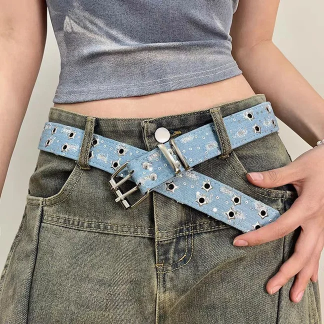 Luxury Fashion Punk Style Belt Black Accessories Blue Denim Girdle HipHop Y2k Star Hollowed Pin Buckle Waistband,For Men Women
Luxury Fashion Punk Style Belt Black Accessories Blue Denim Girdle HipHop Y2k Star Hollowed Pin Buckle Waistband,For Men Women