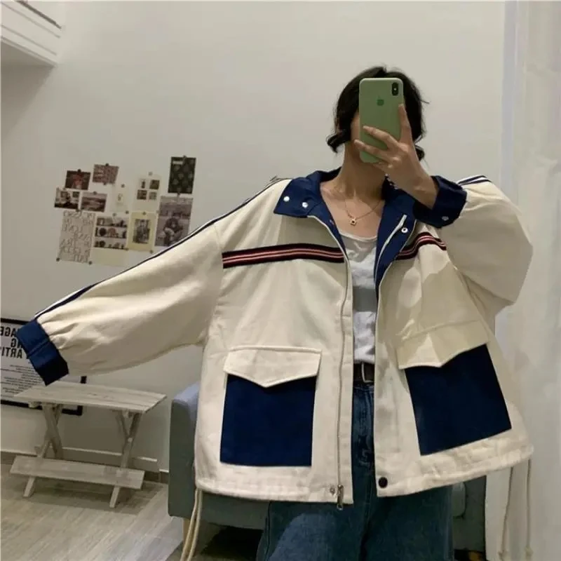 Patchwork Jacket Women American Loose Streetwear Blue and White Zipper Clothes Casual Chic Long Sleeve Harajuku Outwear
Patchwork Jacket Women American Loose Streetwear Blue and White Zipper Clothes Casual Chic Long Sleeve Harajuku Outwear