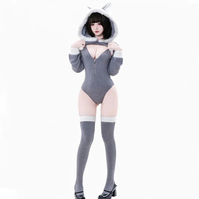 Новый аниме серый лиса косплей костюм сексуальный вязаный боди на молнии с длинными рукавами топ с капюшоном носки Kawaii плюшевая одежда для дома комбинезон
Новый аниме серый лиса косплей костюм сексуальный вязаный боди на молнии с длинными рукавами топ с капюшоном носки Kawaii плюшевая одежда для дома комбинезон
