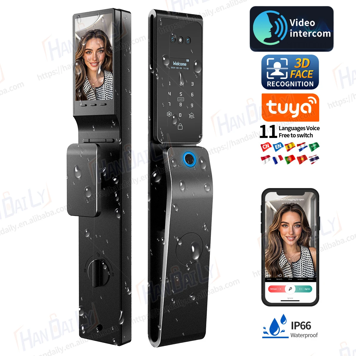 Handily Tuya WiFi Smart Door Lock - 3D Face Recognition, Fingerprint, Automatic Locking, App Control for Home Security
Handily Tuya WiFi Smart Door Lock - 3D Face Recognition, Fingerprint, Automatic Locking, App Control for Home Security