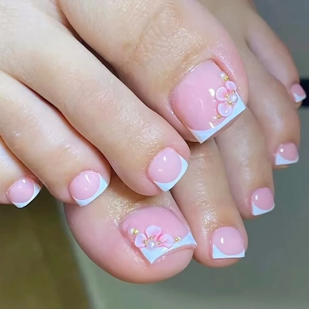 White French 3D Flowers Wearable Nail Art Metal Beads Pearl Fake Toenails Detachable Finished Toe False Nails Press on Nails
White French 3D Flowers Wearable Nail Art Metal Beads Pearl Fake Toenails Detachable Finished Toe False Nails Press on Nails