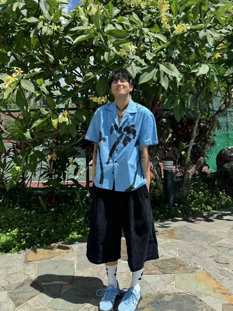 Summer Island Date Cuban Collar Print Vacation Style Fashionable Blue Short Sleeve Loose Men's Shirt Lazy Outerwear
Summer Island Date Cuban Collar Print Vacation Style Fashionable Blue Short Sleeve Loose Men's Shirt Lazy Outerwear