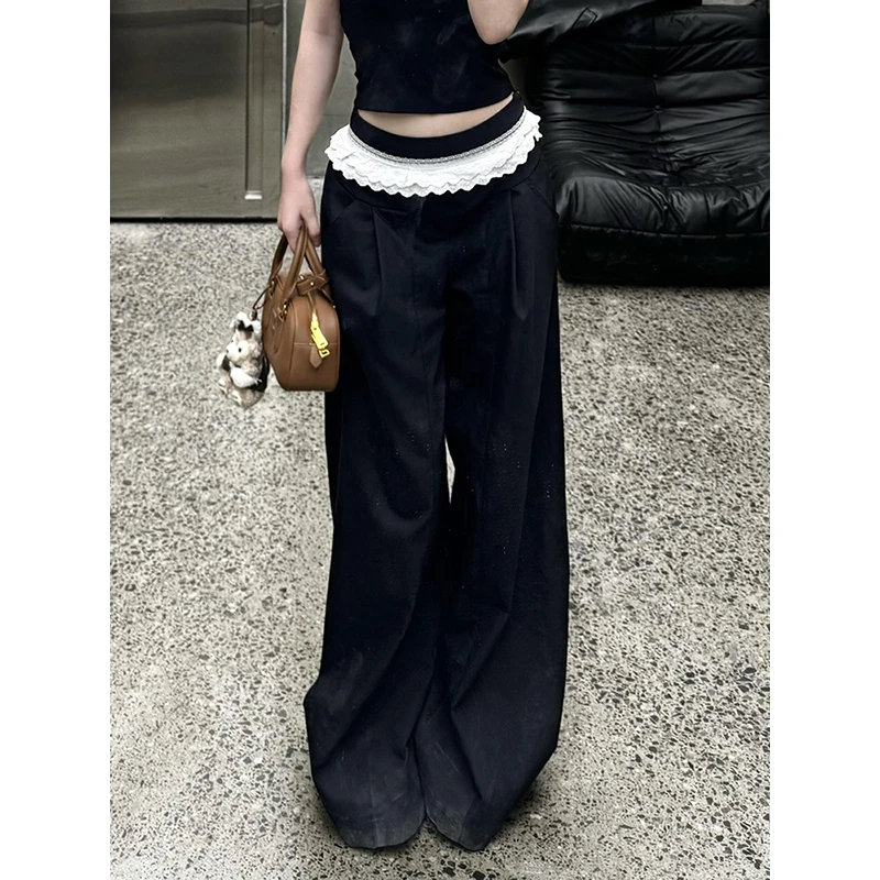 PBAP Vintage Lace Trim Women Wide Leg Trousers Cleanfit Pleated Loose Fit Low Waist Contrast Suit Pants New Work Casual Clothes
PBAP Vintage Lace Trim Women Wide Leg Trousers Cleanfit Pleated Loose Fit Low Waist Contrast Suit Pants New Work Casual Clothes