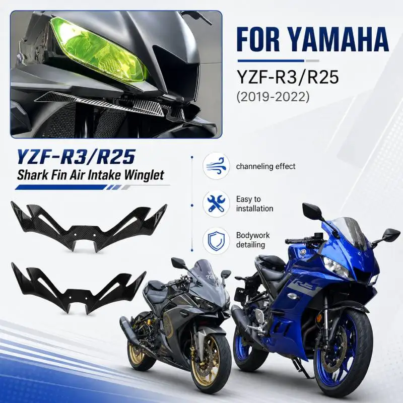 For Yamaha YZF R3 R25 2019-2024 Aerodynamic Winglets Pneumatic Front Fairing Wing Lower Wing Cover Protector Motorcycle Spoiler