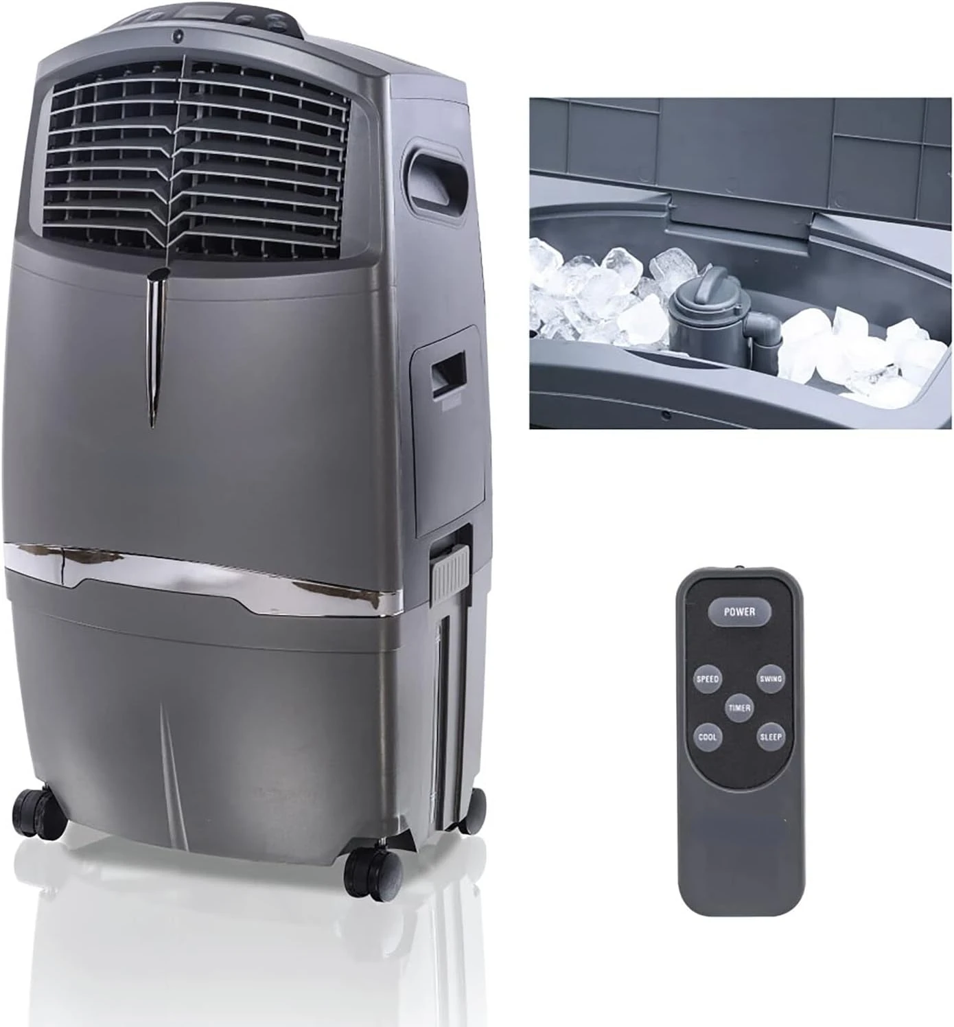 Indoor Evaporative Air Cooler for Living Room, Basement, Office, Play Area, 115V, Rooms Up to 320 Sq. Ft., 525 CFM, with Ice Co
Indoor Evaporative Air Cooler for Living Room, Basement, Office, Play Area, 115V, Rooms Up to 320 Sq. Ft., 525 CFM, with Ice Co