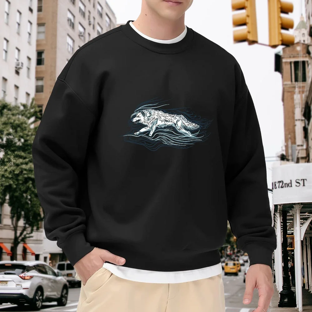 Men's Black Crew Neck Loose Sweatshirt, Trendy Wolf Totem Print Top, Versatile for Everyday Casual Wear, Soft and Comfortable, Does Not Shrink
Men's Black Crew Neck Loose Sweatshirt, Trendy Wolf Totem Print Top, Versatile for Everyday Casual Wear, Soft and Comfortable, Does Not Shrink