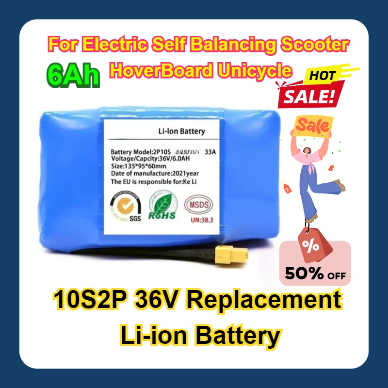 With Capacity 10S2P 36V Replacement Li-ion Battery 6Ah For Electric Self Balancing Scooter HoverBoard Unicycle
With Capacity 10S2P 36V Replacement Li-ion Battery 6Ah For Electric Self Balancing Scooter HoverBoard Unicycle