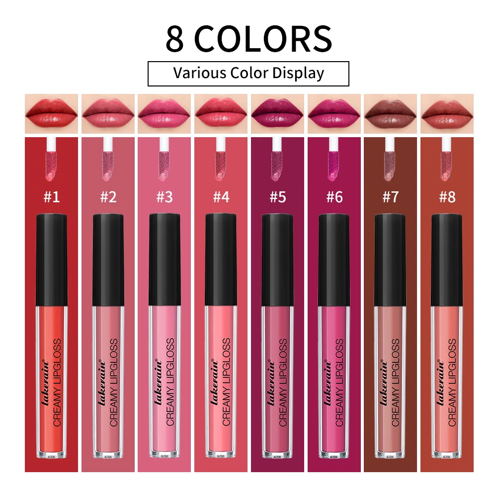 Lip Gloss Semi-Matte 8Colors Long-lasting Velvet Non-drying uitable for all skin moisturizing lipgloss plump lip brown Cosmetics