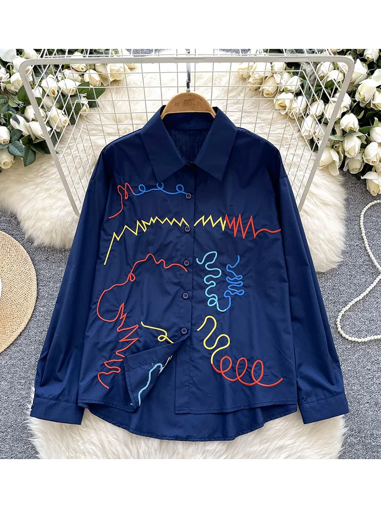 Women's Spring Shirt Korean Style Embroidered Long Sleeved Single Breasted Casual Versatile Loose Solid Color Top BL174 
Women's Spring Shirt Korean Style Embroidered Long Sleeved Single Breasted Casual Versatile Loose Solid Color Top BL174