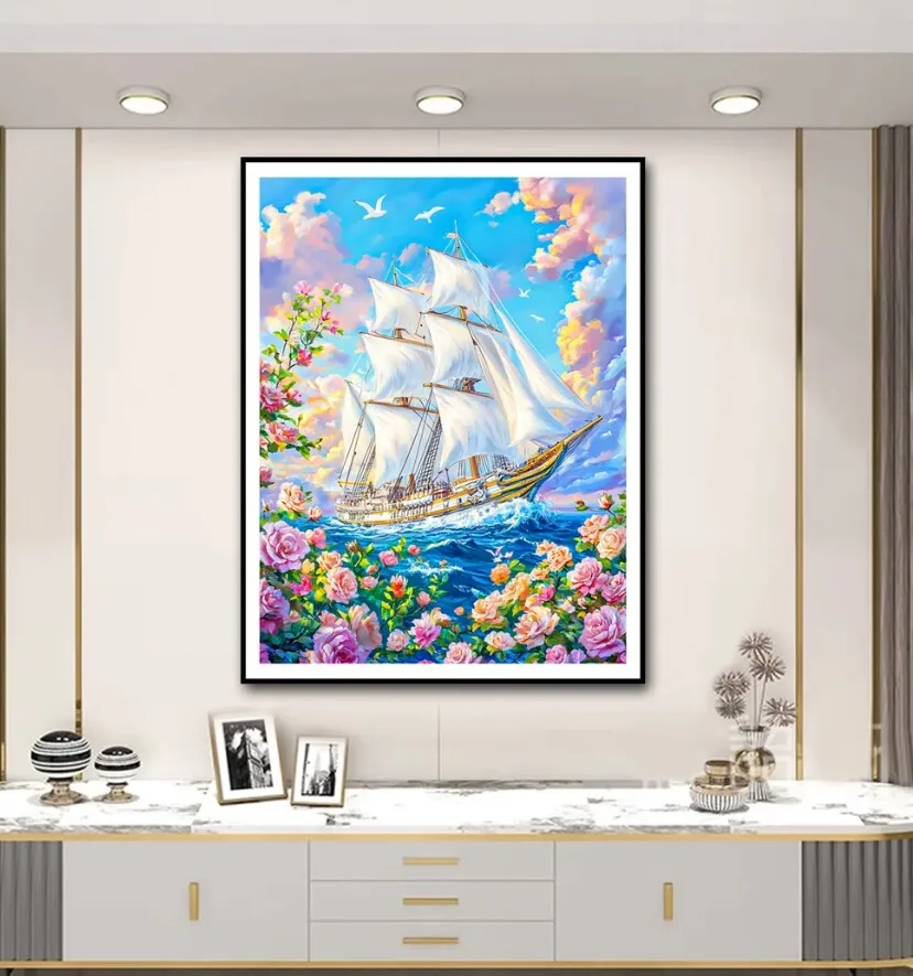 Sailboat Flowers cross stitch kit DIY 9CT 60X80CM Cotton Threads Embroidery Needlework Handmade Gift Decoration
Sailboat Flowers cross stitch kit DIY 9CT 60X80CM Cotton Threads Embroidery Needlework Handmade Gift Decoration