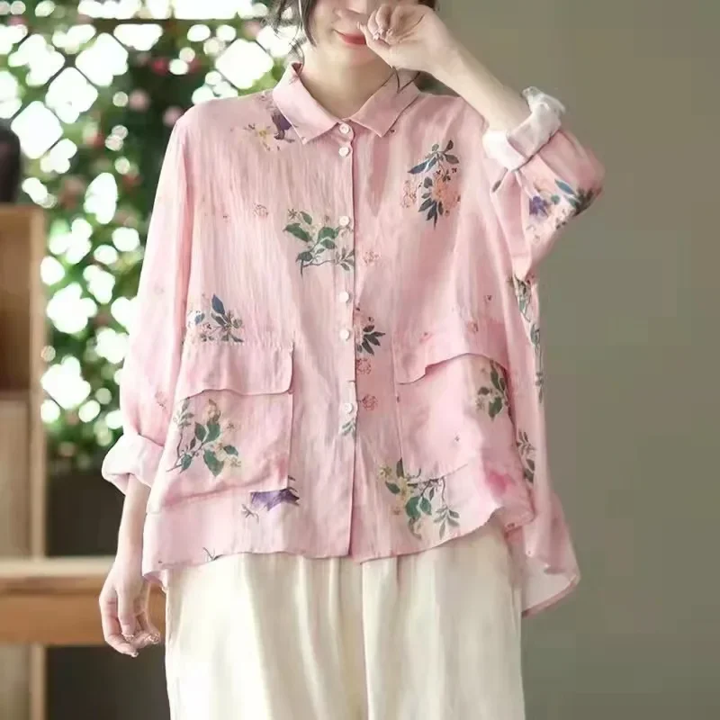 Women Vintage Ramie Shirts And Tops Turn-down Collar Spring Print Floral Blouses 2023 New Button Women Pockets Shirts
Women Vintage Ramie Shirts And Tops Turn-down Collar Spring Print Floral Blouses 2023 New Button Women Pockets Shirts