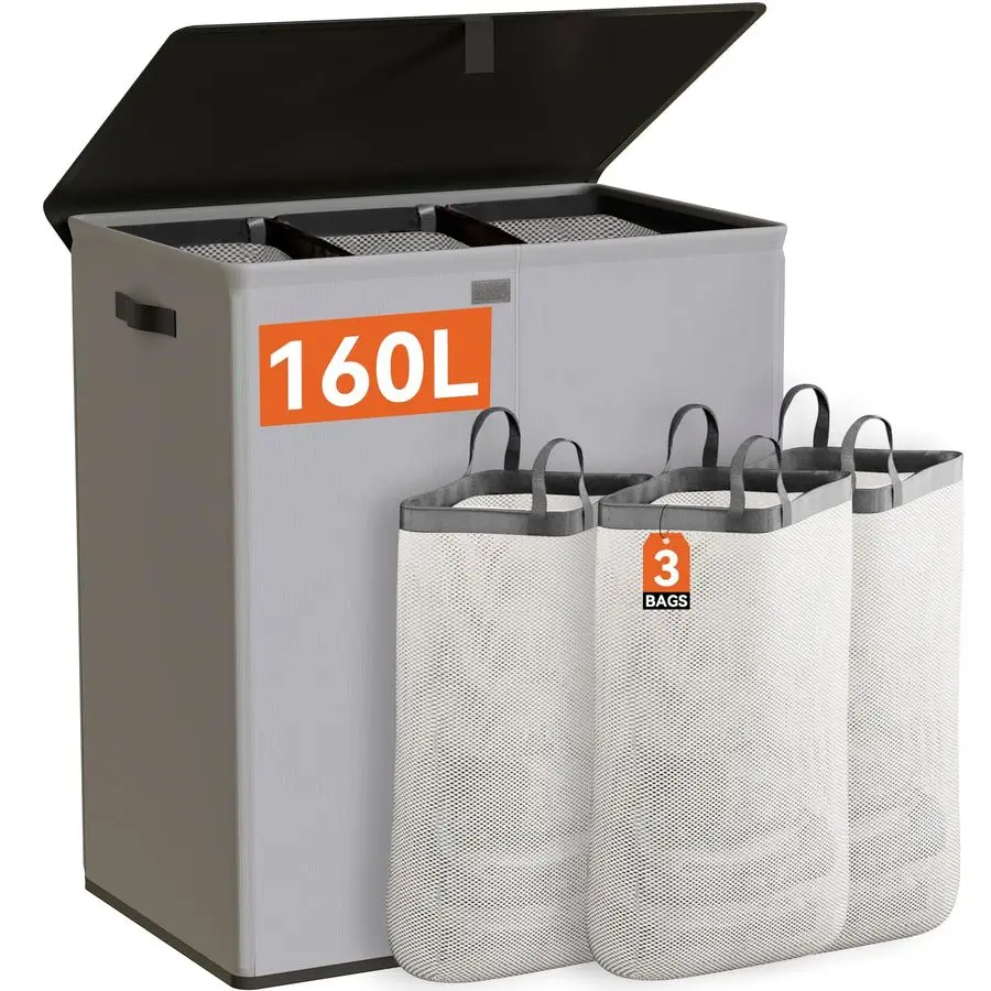 Laundry Hamper with Lid,160L Large Laundry Basket 3 Section with Removable Washing Bags,Collapsible Waterproof Dirty Clothes Ham
Laundry Hamper with Lid,160L Large Laundry Basket 3 Section with Removable Washing Bags,Collapsible Waterproof Dirty Clothes Ham