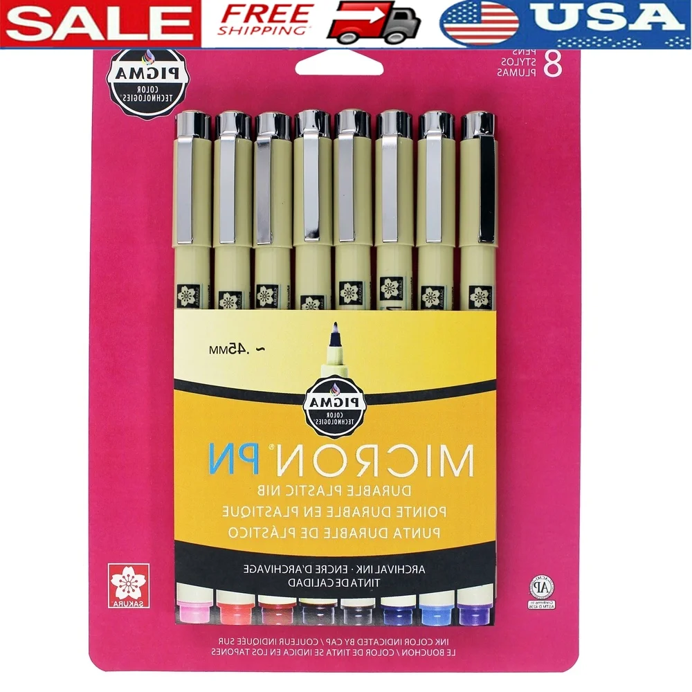 Ручка Sakura Micron PN, тонкая точка, 0,45 мм, набор разных цветов, 8 шт., водонепроницаемые архивные чернила, гладкое письмо, рисунок, журнал
Ручка Sakura Micron PN, тонкая точка, 0,45 мм, набор разных цветов, 8 шт., водонепроницаемые архивные чернила, гладкое письмо, рисунок, журнал