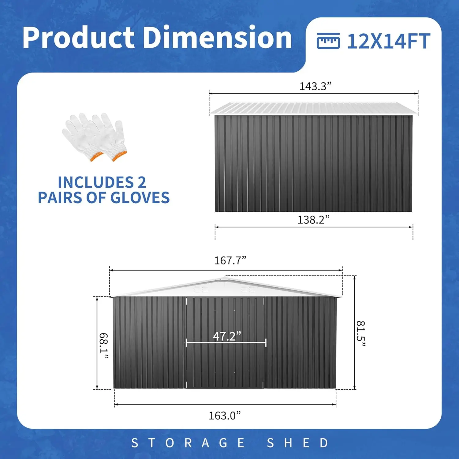 12x14FT Lockable Metal Storage Shed Sturdy Frame for Backyard Patio Storage, Customized
12x14FT Lockable Metal Storage Shed Sturdy Frame for Backyard Patio Storage, Customized