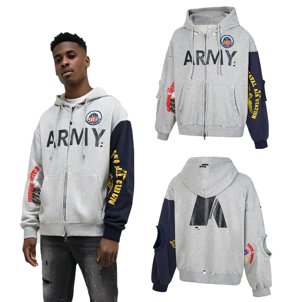 Толстовки с рваными нашивками и рабочими рукавами, уличная одежда в стиле хип-хоп, повседневные толстовки из плотного хлопка в уличном стиле с толстовками на молнии
Толстовки с рваными нашивками и рабочими рукавами, уличная одежда в стиле хип-хоп, повседневные толстовки из плотного хлопка в уличном стиле с толстовками на молнии