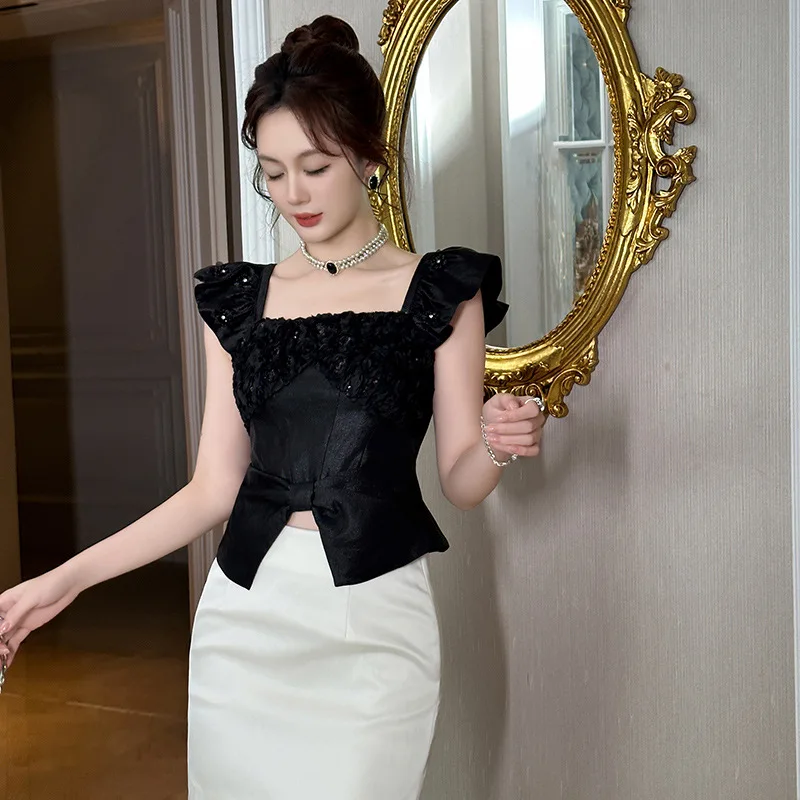2026 summer new women's clothing celebrity design sense sequined flying sleeves slim and thin vest top 91641
2026 summer new women's clothing celebrity design sense sequined flying sleeves slim and thin vest top 91641
