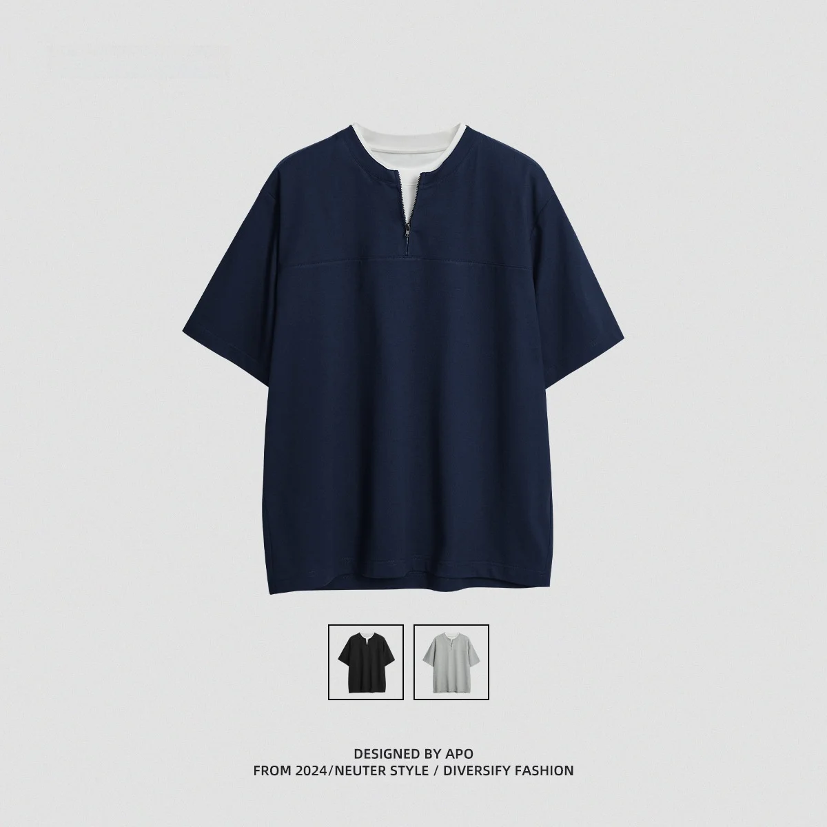 Apo Men's Zipper ort Sve T-irt Pure Color Blo Design Loose Fit Summer New Sle Casual Cotton Blend Faion Urban Wear
Apo Men's Zipper ort Sve T-irt Pure Color Blo Design Loose Fit Summer New Sle Casual Cotton Blend Faion Urban Wear