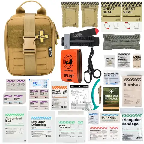 IFAK Trauma Kit with CAT Tourniquet, Tactical First Aid Kit Molle Pouch for Military, Combat, Car, Camping, Hiking, Travel Coyot