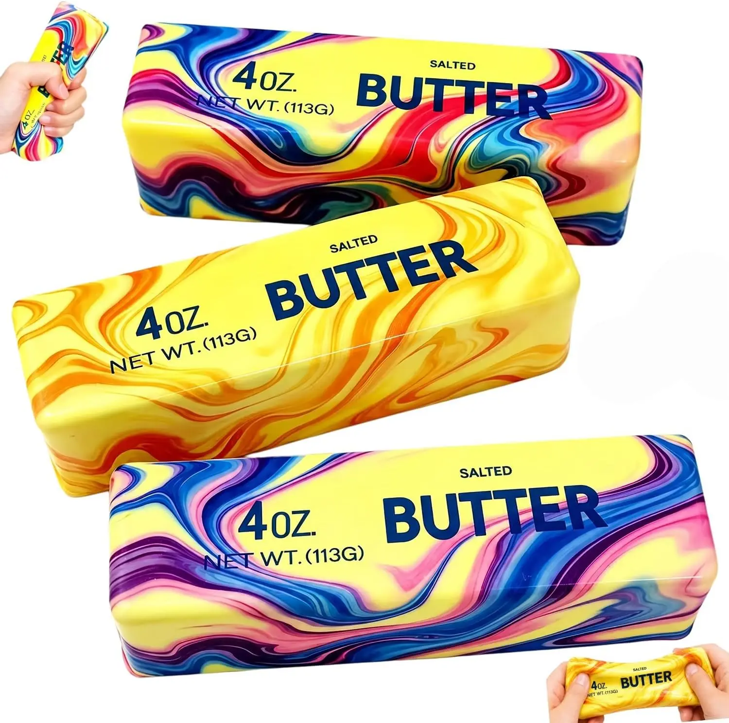 3-pack of Slow-rebound Butter Toys for Stress Relief; Soft and Novel Toys; Realistic Butter Stick-shaped Finger Toys.
3-pack of Slow-rebound Butter Toys for Stress Relief; Soft and Novel Toys; Realistic Butter Stick-shaped Finger Toys.