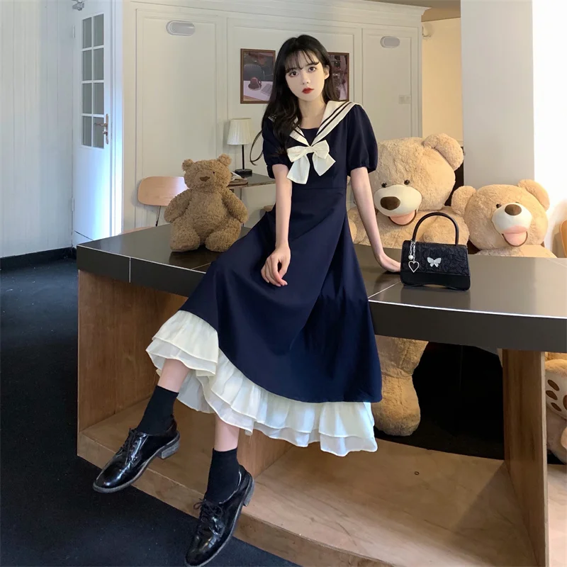 Harajuku Kawaii Lolita Dress Women Preppy Style School Sailor Collar Puff Sleeve Wrap Short Summer Party Club Prom Dresses
Harajuku Kawaii Lolita Dress Women Preppy Style School Sailor Collar Puff Sleeve Wrap Short Summer Party Club Prom Dresses