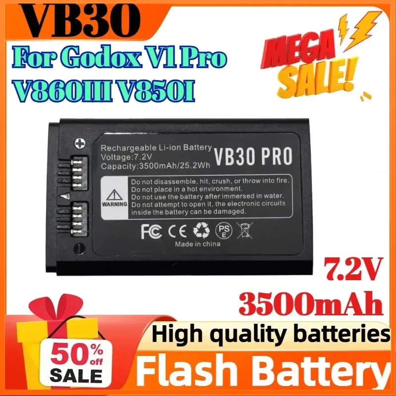 VB30 7.2V 3500mAh Lithium Battery for Godox V1 Pro V860III V850I Camera Speedlite Flash Battery
VB30 7.2V 3500mAh Lithium Battery for Godox V1 Pro V860III V850I Camera Speedlite Flash Battery