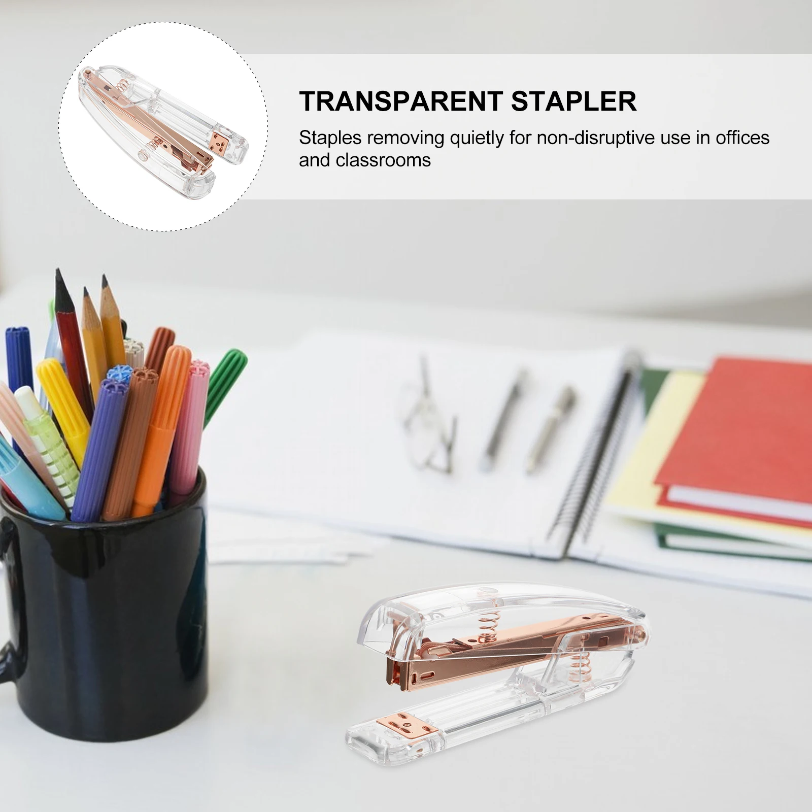 Plastic Transparent Stapler Binding Machine Desk Tool for Office Great Design Quality Stable Performance
Plastic Transparent Stapler Binding Machine Desk Tool for Office Great Design Quality Stable Performance
