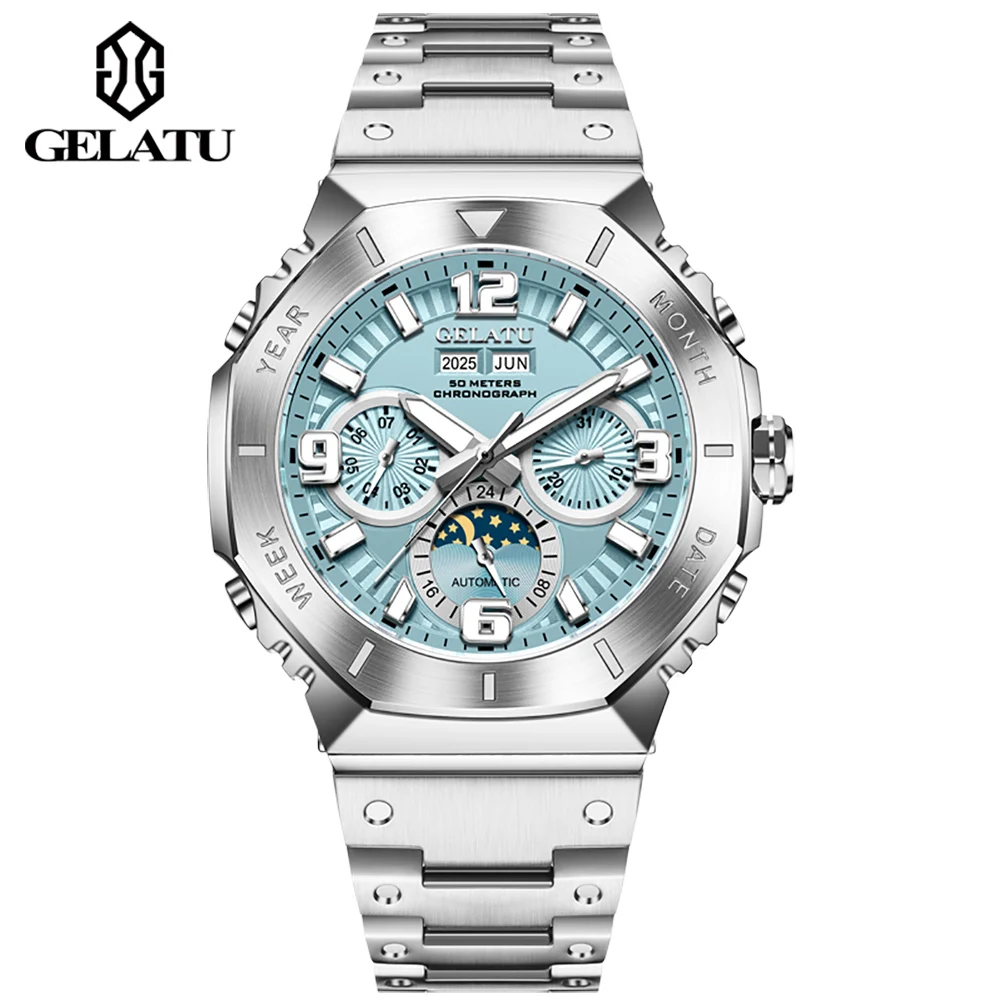 GELATU 6030 Automatic Mechanical Men's Watch Multi functional Date High end Wristwatches Stainless steel Waterproof Watches
GELATU 6030 Automatic Mechanical Men's Watch Multi functional Date High end Wristwatches Stainless steel Waterproof Watches
