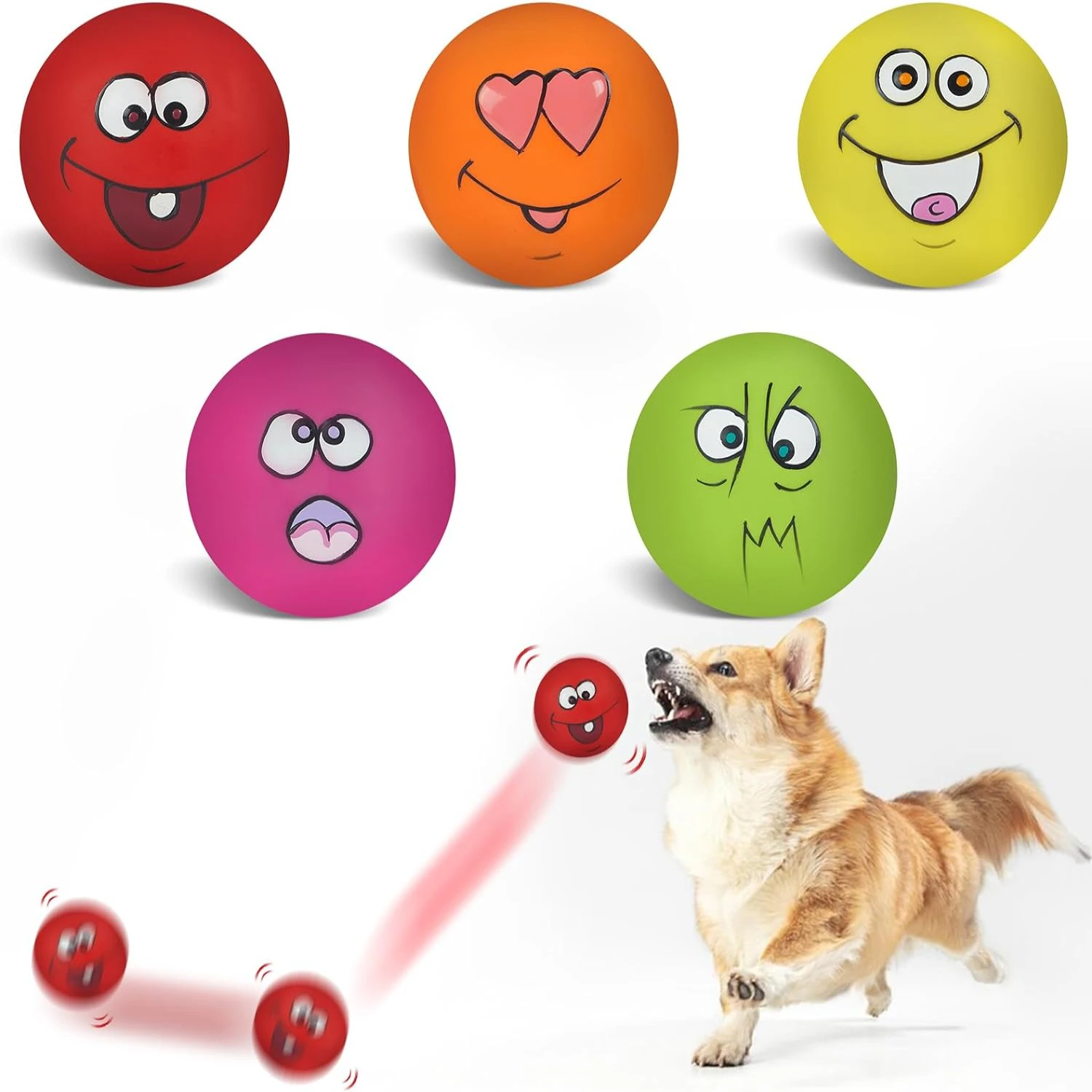 Interactive and Colorful Set of 6 Soft Squeaky Dog Toys with Cute and Funny Face Designs - Perfect for Small to Medium Pet Dogs.
Interactive and Colorful Set of 6 Soft Squeaky Dog Toys with Cute and Funny Face Designs - Perfect for Small to Medium Pet Dogs.